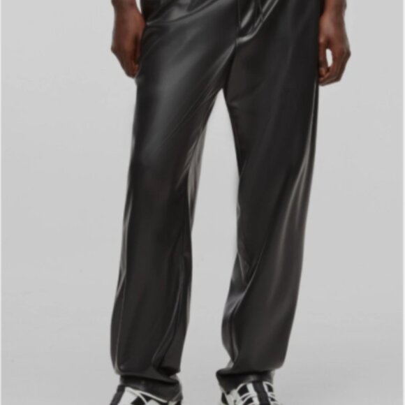 Mode of One Mens Relaxed Fit Faux Leather Pull On Pants in Deep Black Size S - Picture 1 of 8